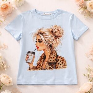Rhinestone Light Blue women’s Graphic Tee - size large XL bougie